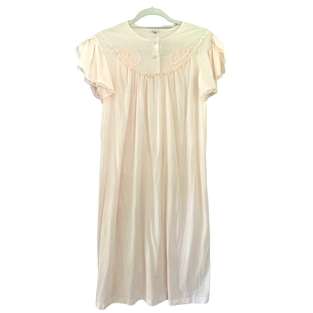 NANCY KING LINGERIE Vintage Petal Pink Nylon and Lace Nightgown Size M